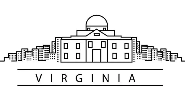 Vector illustration of Virginia city line icon. Element of USA states illustration icons. Signs, symbols can be used for web, logo, mobile app, UI, UX