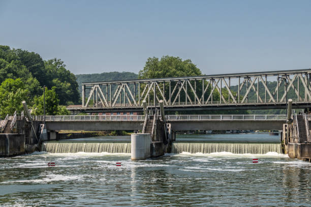 istock Closeup of Rapid and train bridge over Meuse River, Dinant Belgium. 1169987262