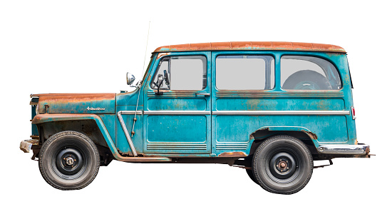 A Rustic Vintage Truck Or Van Or Station Wagon From The 60s Isolated On A White Background