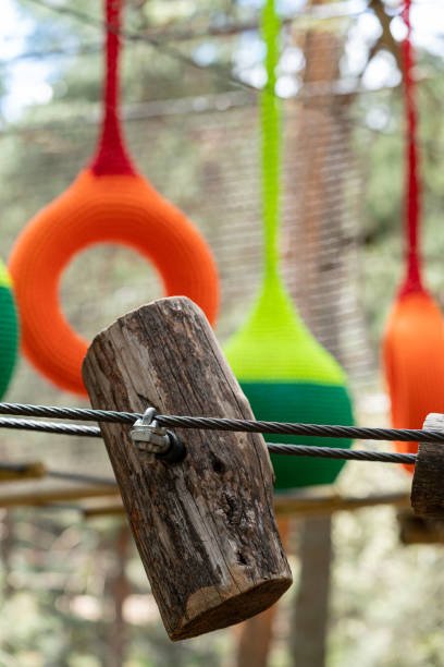 istock Wooden billet as obstacle in rope park 1169990338