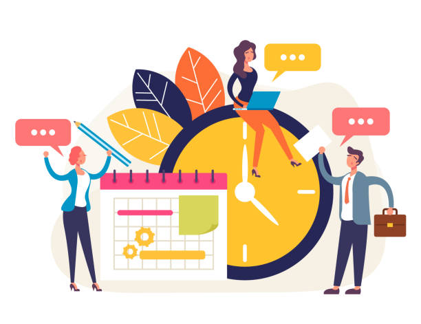 Weekly tasks management concept. Vector flat cartoon graphic design isolated illustration Weekly tasks management concept. Vector flat cartoon graphic design isolated employee month stock illustrations