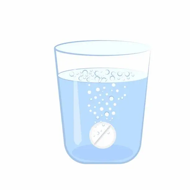 Vector illustration of Vector illustration of medication thrown into glass of water