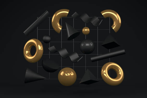 istock 3D Abstract Flying Geometric Shapes on Black Background 1169991241