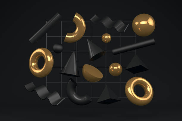 istock 3D Abstract Flying Geometric Shapes on Black Background 1169991266