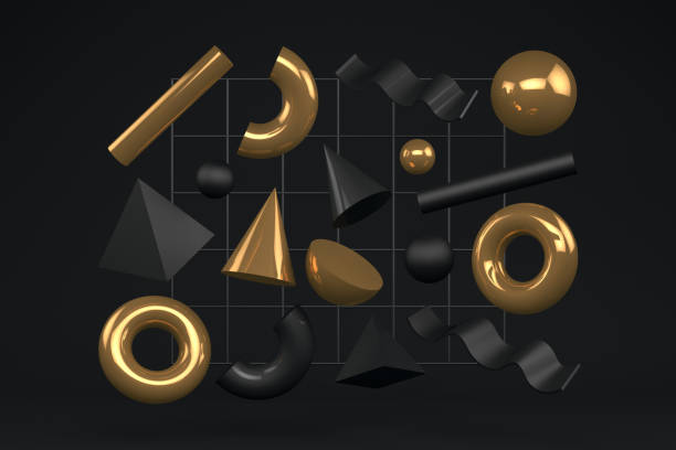 istock 3D Abstract Flying Geometric Shapes on Black Background 1169991287