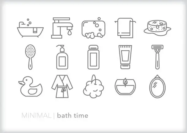Vector illustration of Bath time line icon set