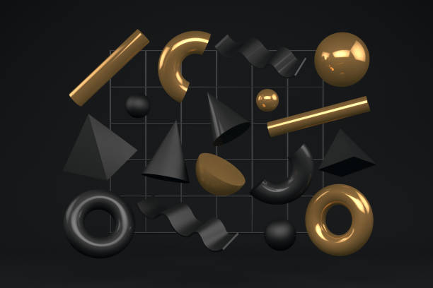 istock 3D Abstract Flying Geometric Shapes on Black Background 1169991306