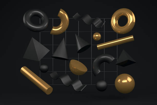 istock 3D Abstract Flying Geometric Shapes on Black Background 1169991350