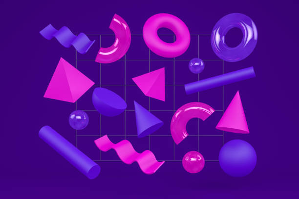 istock 3D Abstract Flying Geometric Shapes on Purple Background 1169991389