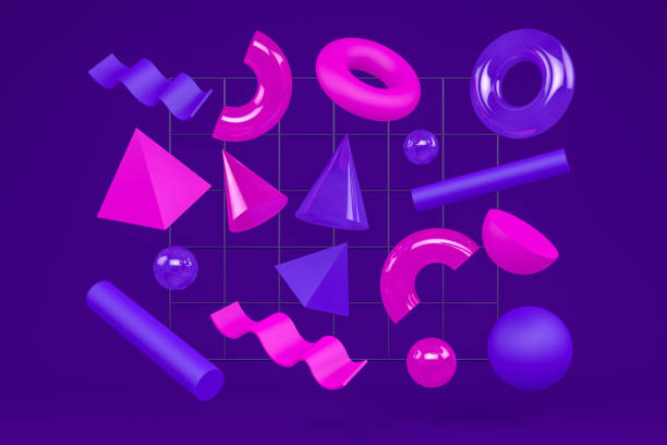 istock 3D Abstract Flying Geometric Shapes on Purple Background 1169991428
