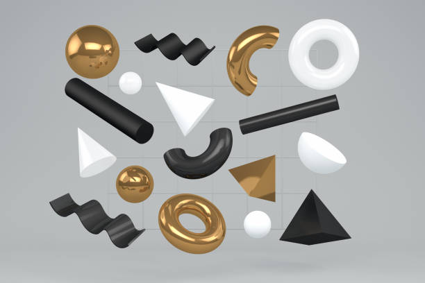 istock 3D Abstract Flying Geometric Shapes on Gray Background 1169991597