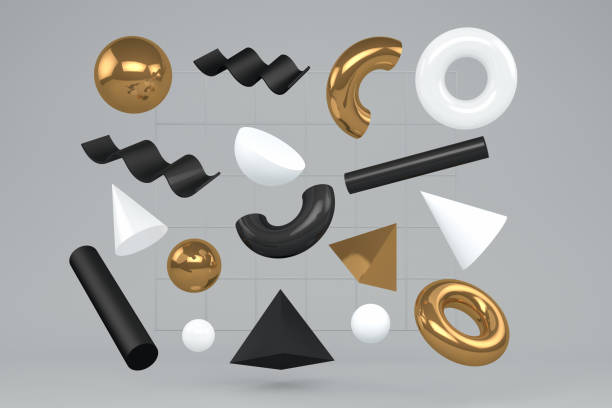istock 3D Abstract Flying Geometric Shapes on Gray Background 1169992126