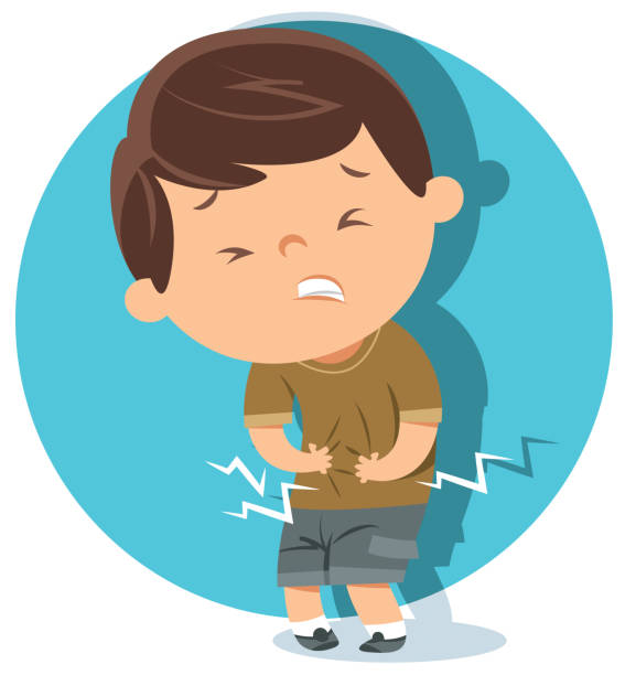 Boy have stomach ache Vector Boy have stomach ache stomach ache illustrations stock illustrations