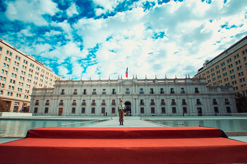 Santiago, Chile - APRIL 9, 2014: Palácio de la Moneda, presidential residence of Chile