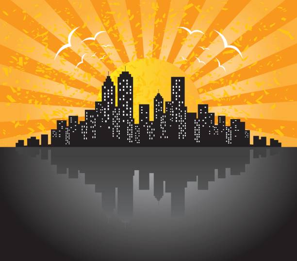 Cityview at Summer illustration vector illustration,image of a cityview, cityscape silhouette like new york. please check my lightbox for more. concrete silhouettes stock illustrations