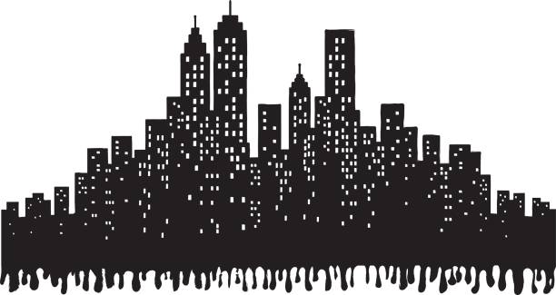 Grunge City Skyline silhouette illustration please check my lightbox for more cityviews. concrete silhouettes stock illustrations