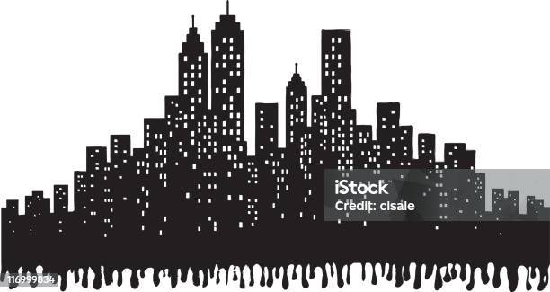 Grunge City Skyline Silhouette Illustration Stock Illustration - Download Image Now - Mafia, Organized Crime, Cityscape