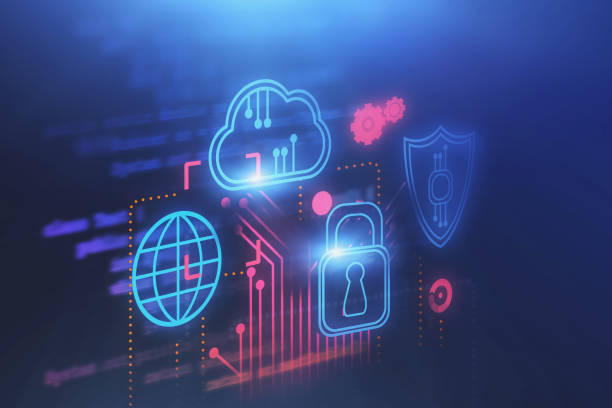 fondo de seguridad cibernética y computadora en la nube - diagram computer network network server network security fotografías e imágenes de stock