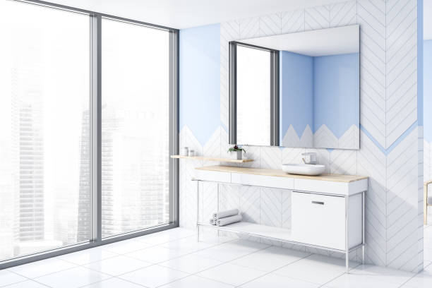 istock White and blue bathroom corner with sink 1169999088