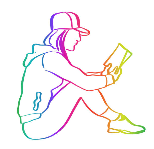 ilustrações, clipart, desenhos animados e ícones de lendo em qualquer lugar rainbow - baseball cap cap personal accessory vibrant color