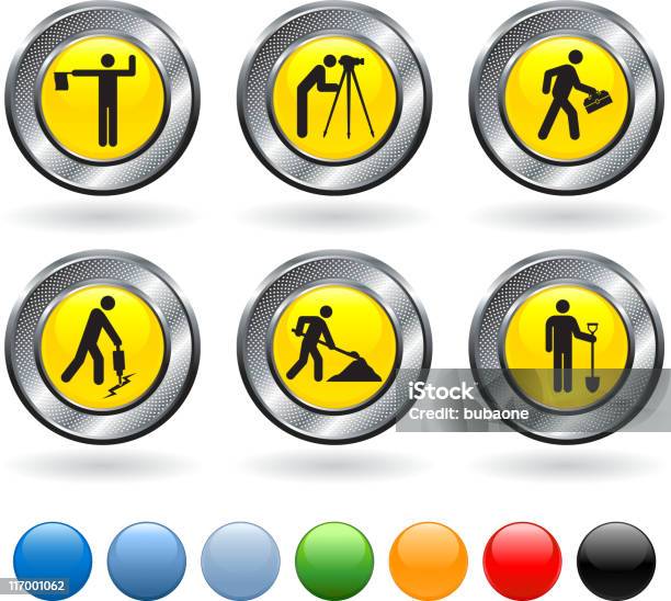 Construction Workers Royalty Free Vector Art On Metallic Button Stock Illustration - Download Image Now