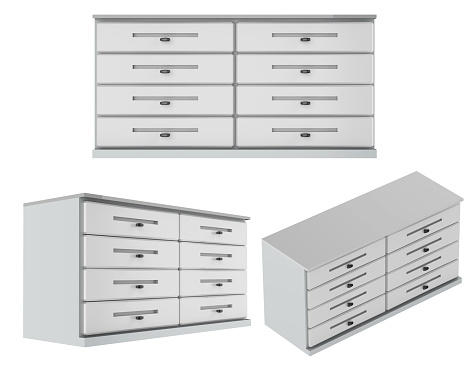 3d rendering set of drawers in 3 angles isolated on white