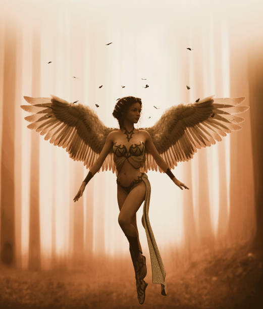 Modern Supernatural Being Angel in Casual Pants and Top in a Foggy Void with Wings Backlit 3d Illustration 3d render