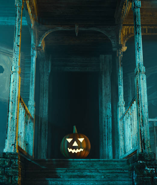istock Halloween pumpkin in haunted house,3d illustration 1170024545