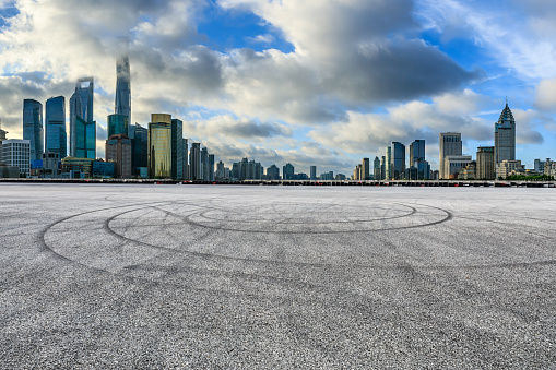 Empty race track and modern city scenery in Shanghai,China.