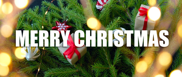 istock Decorated Christmas tree on black background. Christmas card 1170035887