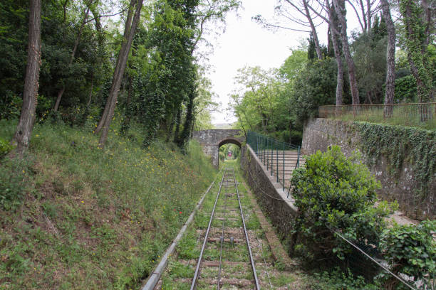 istock Red funicular and railroad, Montecatini, Tuscany, Italy. 1170038799