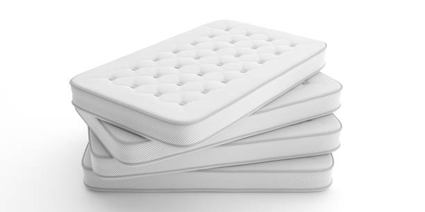 pilha dos colchões isolada no fundo branco. ilustração 3d - mattress bed cushion isolated - fotografias e filmes do acervo