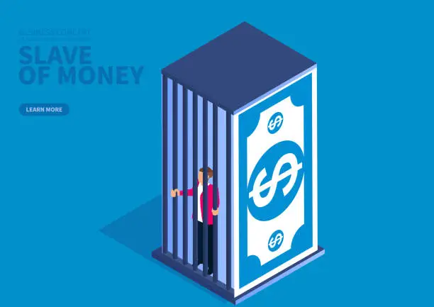Vector illustration of Businessman trapped inside a cage of money