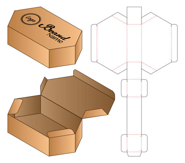 Box packaging die cut template design. 3d mock-up Box packaging die cut template design. 3d mock-up indesign templates stock illustrations