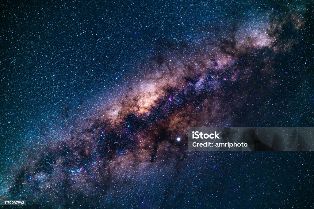 space - milky way center of the galaxy - milky way nightsky on a clear night wider shot many stars Milky Way Stock Photo