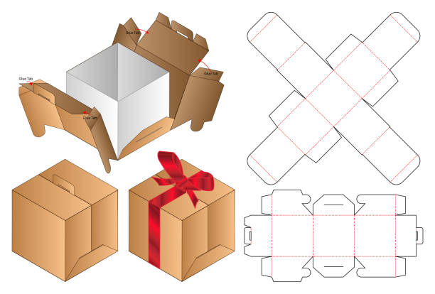 Box packaging die cut template design. 3d mock-up Box packaging die cut template design. 3d mock-up indesign templates stock illustrations