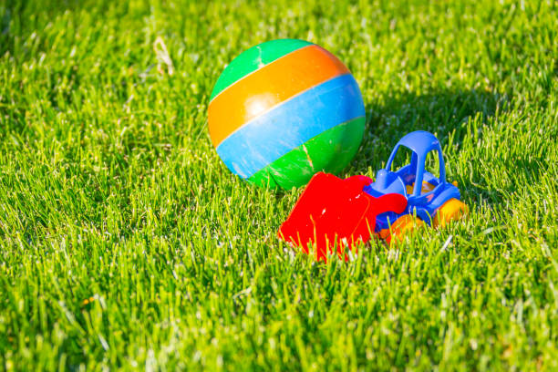 istock plastic toy car on a green grass 1170052445