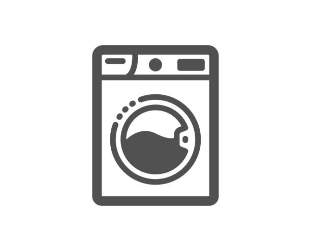 세탁기 아이콘입니다. 세탁 서비스 표지판입니다. 의류 클리너. 벡터 - washing machine stock illustrations