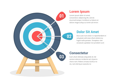 Target with three arrows, three steps to your goal, infographic template for web, business, presentations, vector eps10 illustration