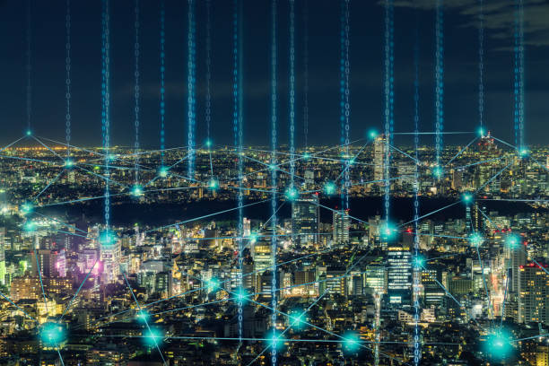 istock Digital Composite Image Of Illuminated Cityscape With Binary Numbers At Night 1170060818