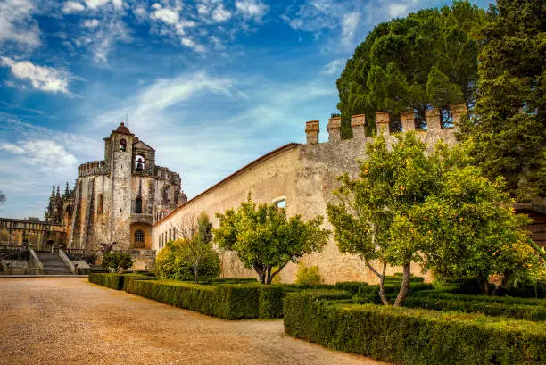 The park leading to the Round Templar Church of the Convent of Christ, Tomar, Portugal