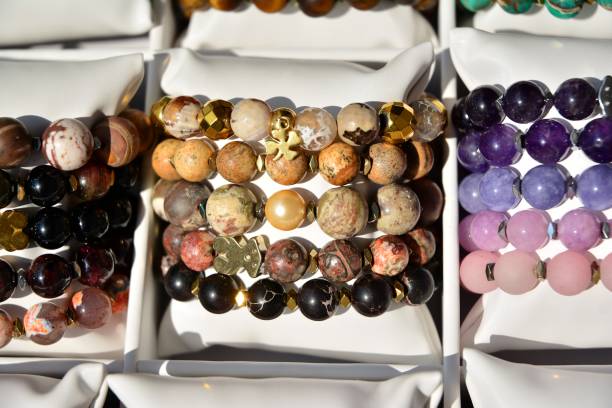 istock Women's colorful stone bracelets handmade. 1170062298