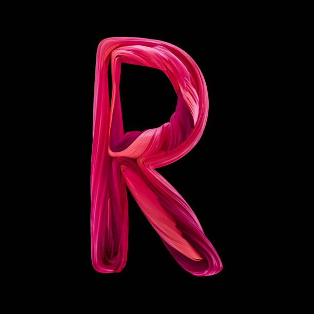 Close-up of three-dimensional rusty wire mesh alphabet letter R on white background.