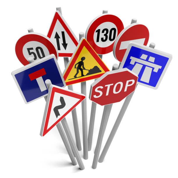 Europe road signs on white background Europe road signs on white background The Importance of Adhering to Traffic Laws stock pictures, royalty-free photos & images