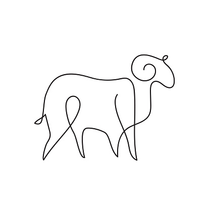 Ram drawn in one line. Farm animal. Vector graphics in a minimalistic style. Logo illustration.