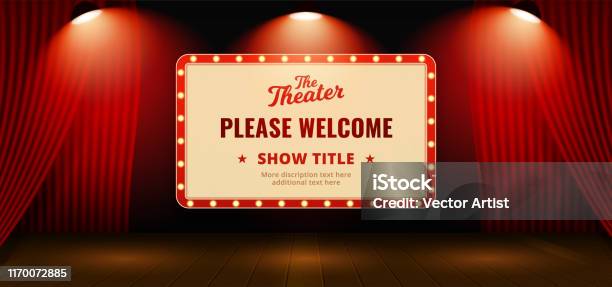 Please Welcome Retro Classic Sign Board Background Design Open Red Theater  Stage Curtain Backdrop With Wooden