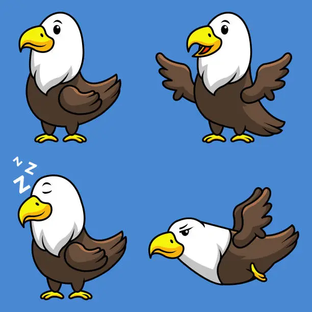 Vector illustration of Eagle Cartoon Mascot Collection Set