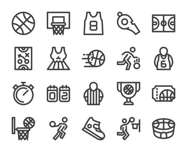 illustrations, cliparts, dessins animés et icônes de basket-ball - icônes bold line - scoreboard sport clip art vector