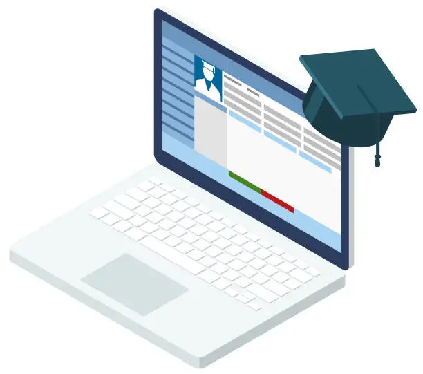 Vector illustration of Isometric Laptop and cap