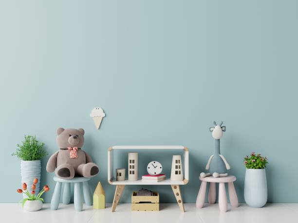 istock Mockup wall in the children's room in blue wall background. 1170077221